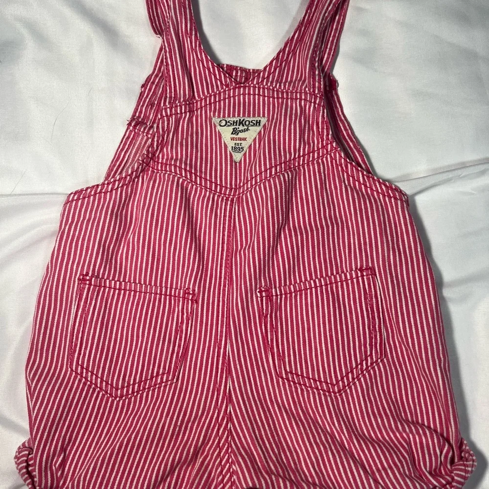 Vintage OshKosh B’gosh Vestbak Pink White Stripe Shortalls Girls 24M‎